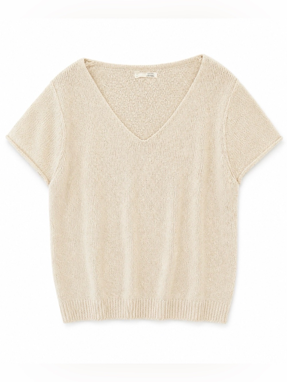 Anthropologie V Neck Short Sleeve Sweater Large Cream